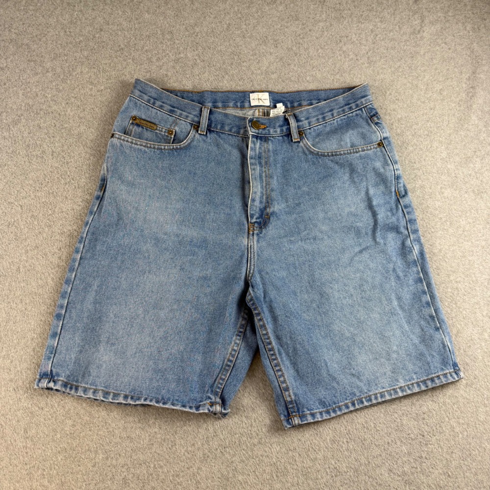 Vintage Calvin Klein Jeans Mens 34" Light Wash Denim Shorts Jorts Blue Cotton